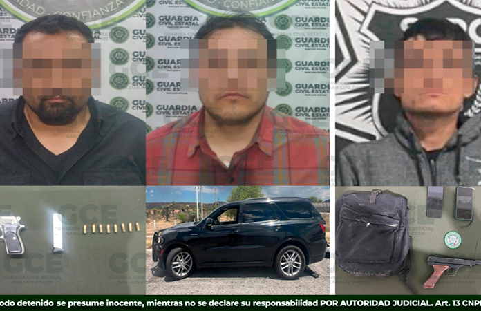 Capturan a tres individuos que traían pistolas